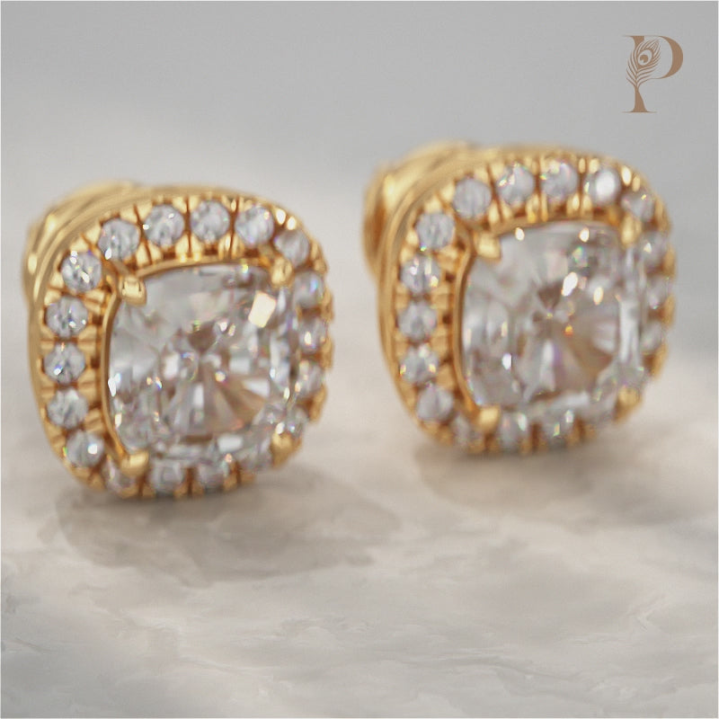 Cushion Lab Diamond Halo Stud Earrings