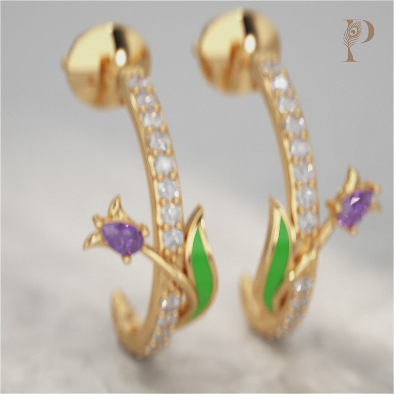 Nature inspired Diamond Hoop Earrings
