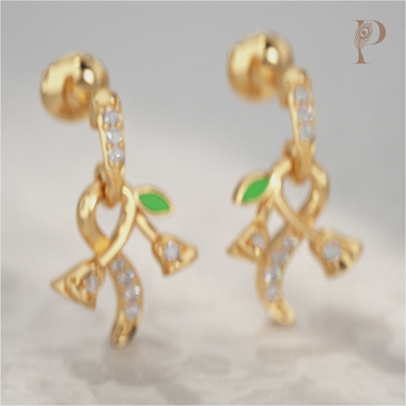 Bell Bloom Diamond Earrings With Leaf Accent