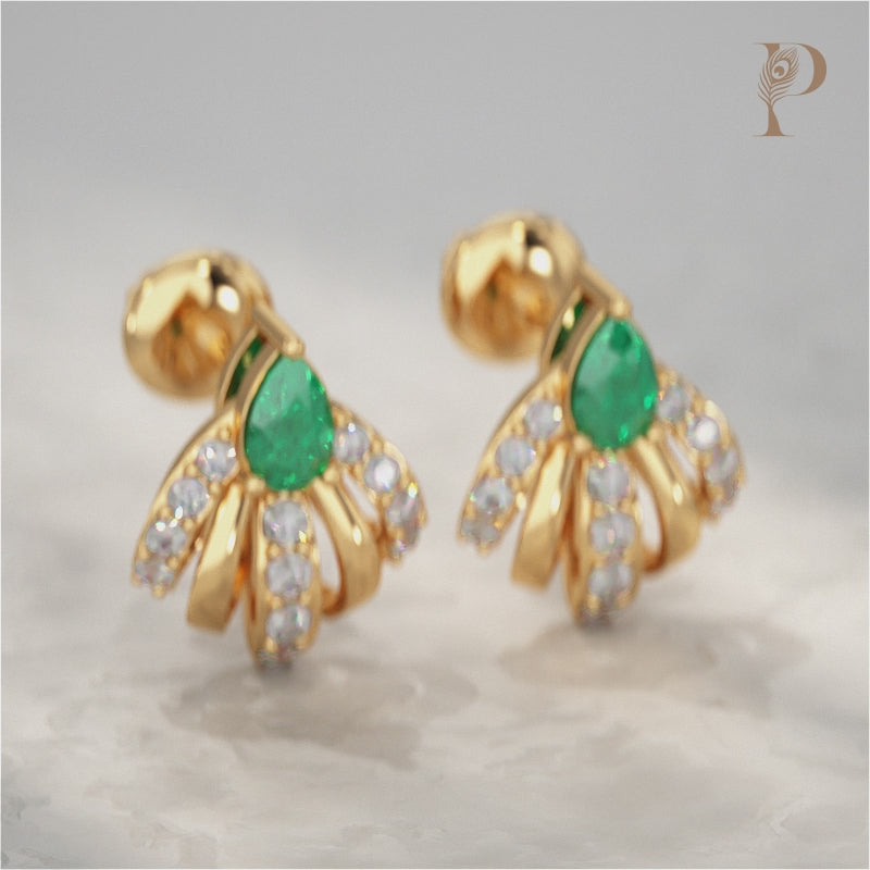 Pear Cut Emerald And Diamond Cluster Stud Earrings