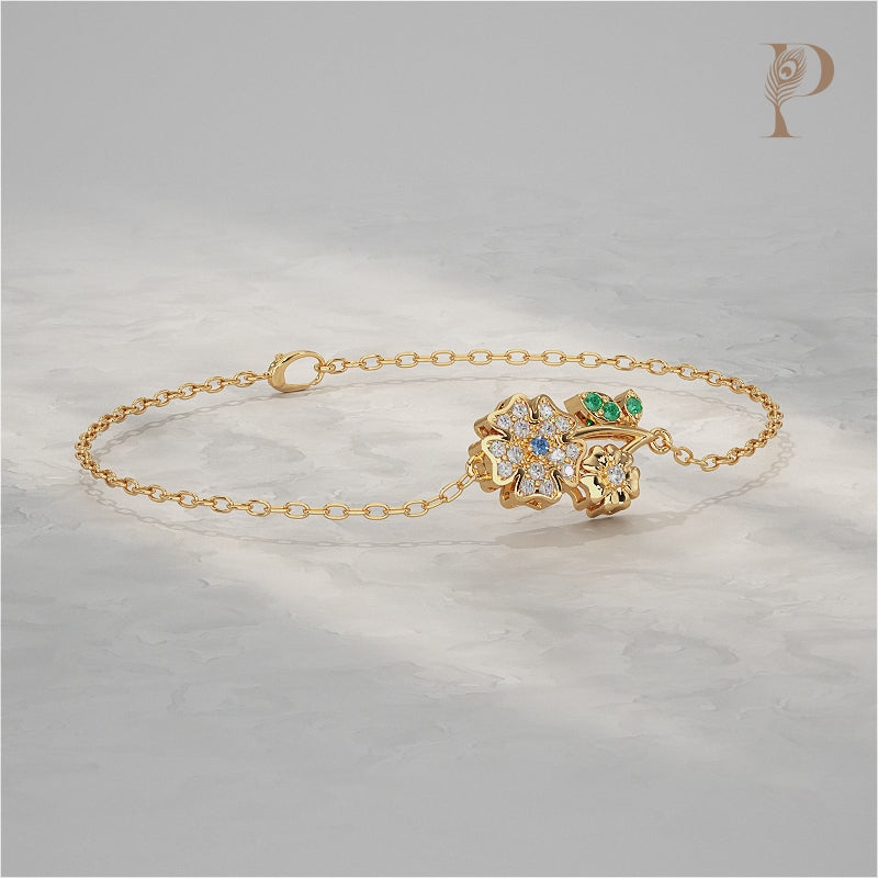 Round Lab Diamond Flower Shape Chain Bracelet