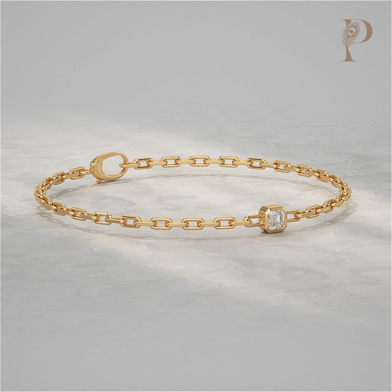 Asscher Cut Bezel Set Paper Clip Bracelet