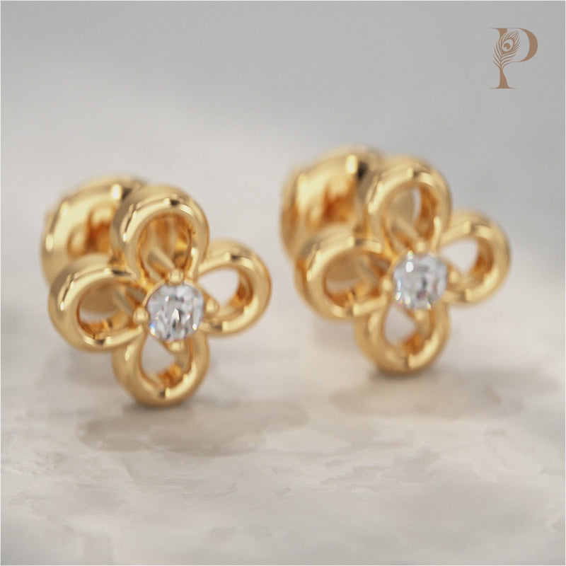 Open Petal Floral Stud Diamond Earrings