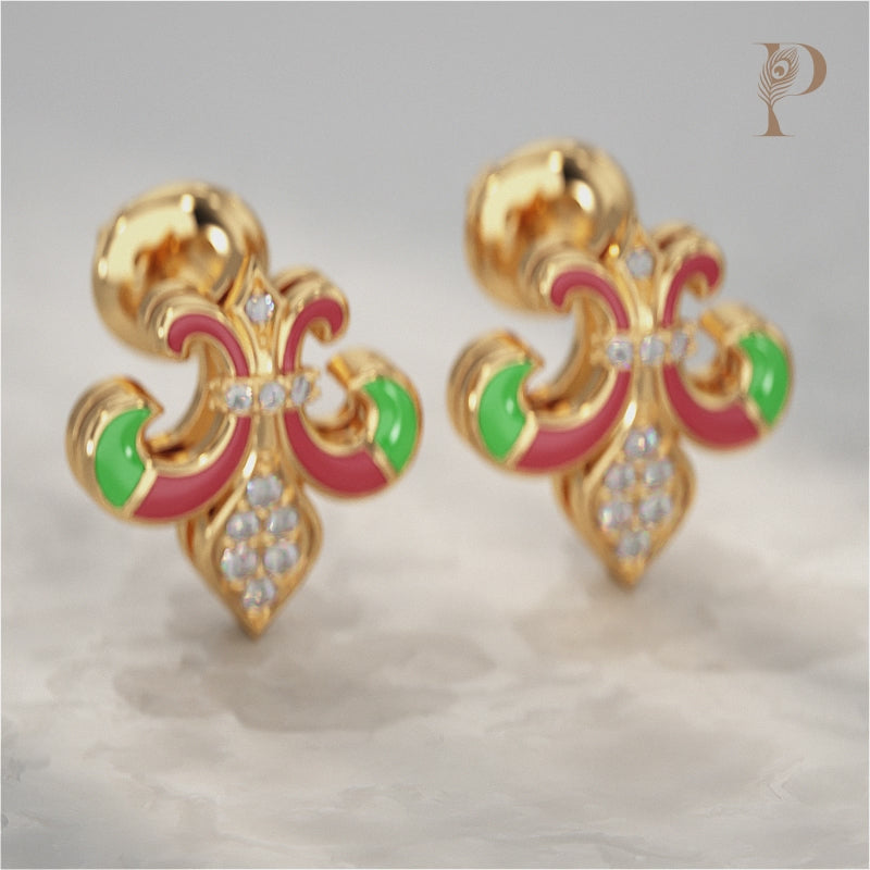 Enamel Diamond Fleur-de-Lis Stud Earrings