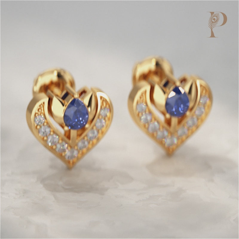 Pave Set Pear Blue Sapphire Gemstone Stud