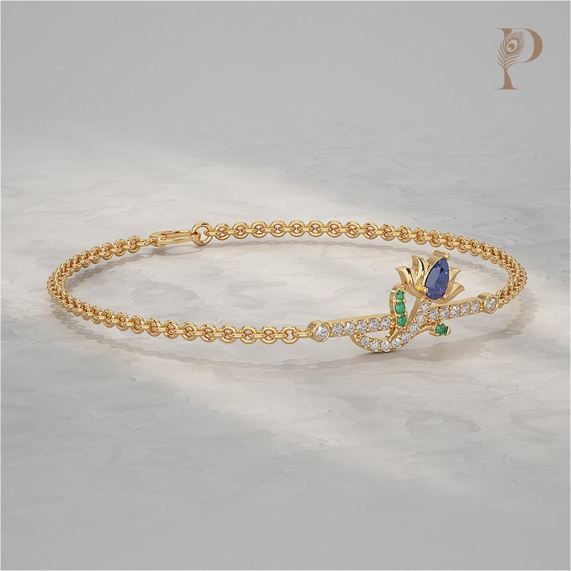 Floral Petal Chain Bracelet with Gemstone Accent