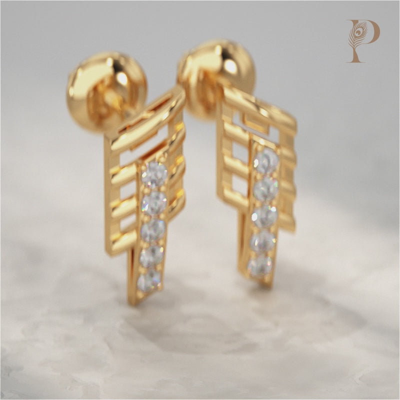 Geometric Open Frame Round Diamond Bar Earrings
