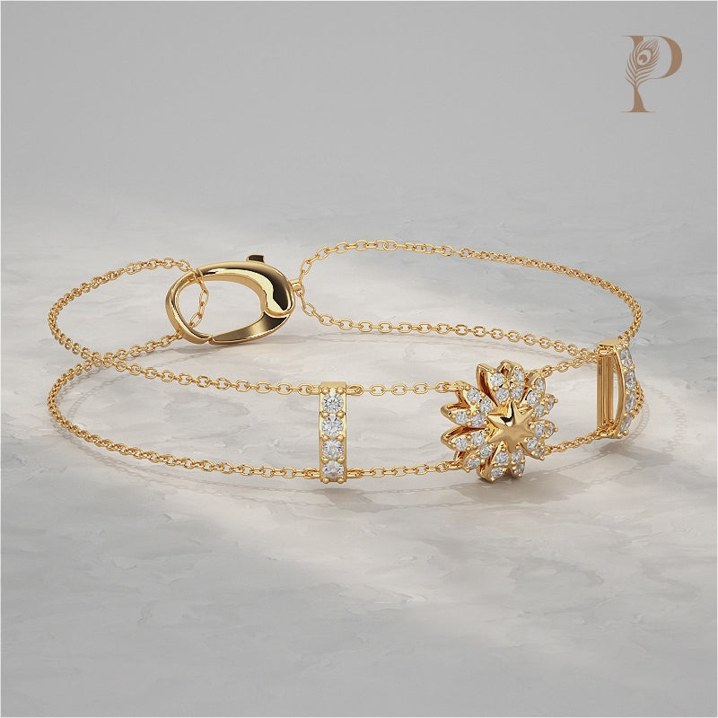 Floral Shape Round Diamond Double Chain Bracelet