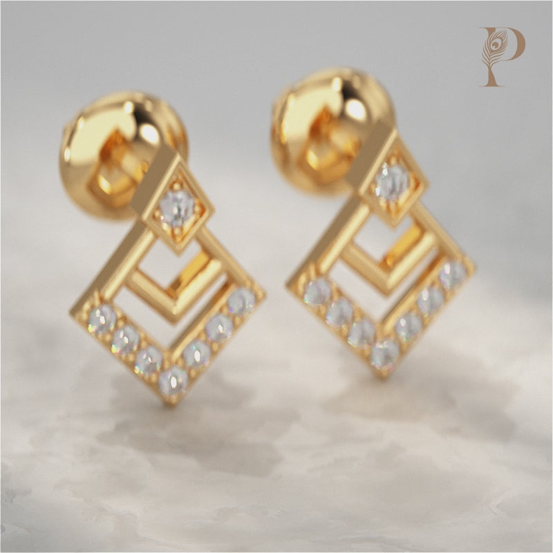 Chevron Square Lab Diamond Stud Earrings
