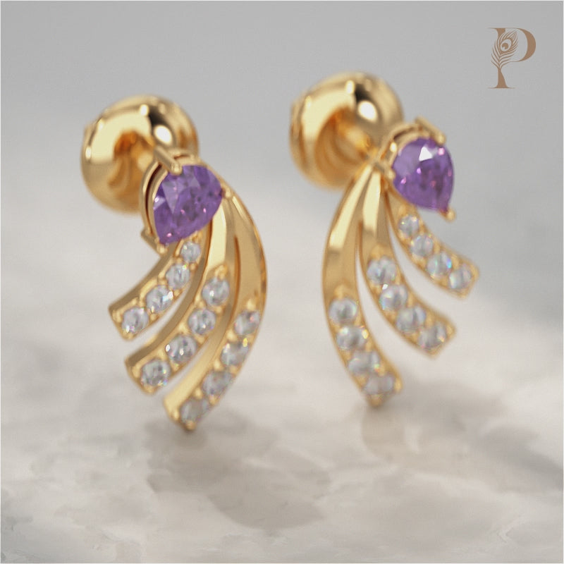 Pear Shaped Amethyst And Round Diamond Stud Earrings