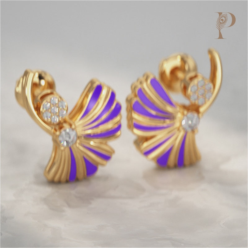 Enamel Flower Shape Lab Diamond Stud Earrings