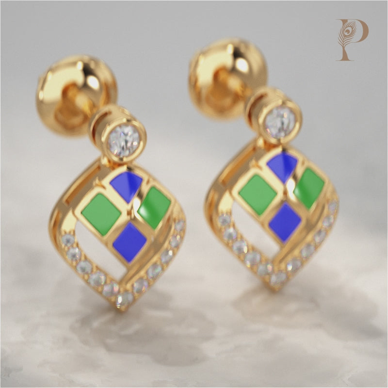 Unique Style Enamel Lab Diamond Stud