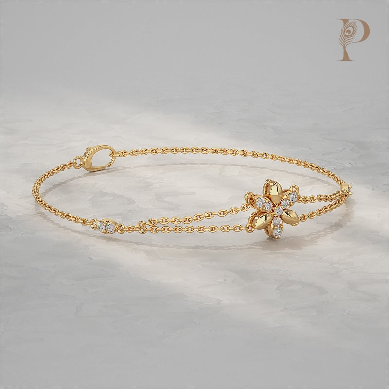 Round Diamond Floral Design Chain Bracelet