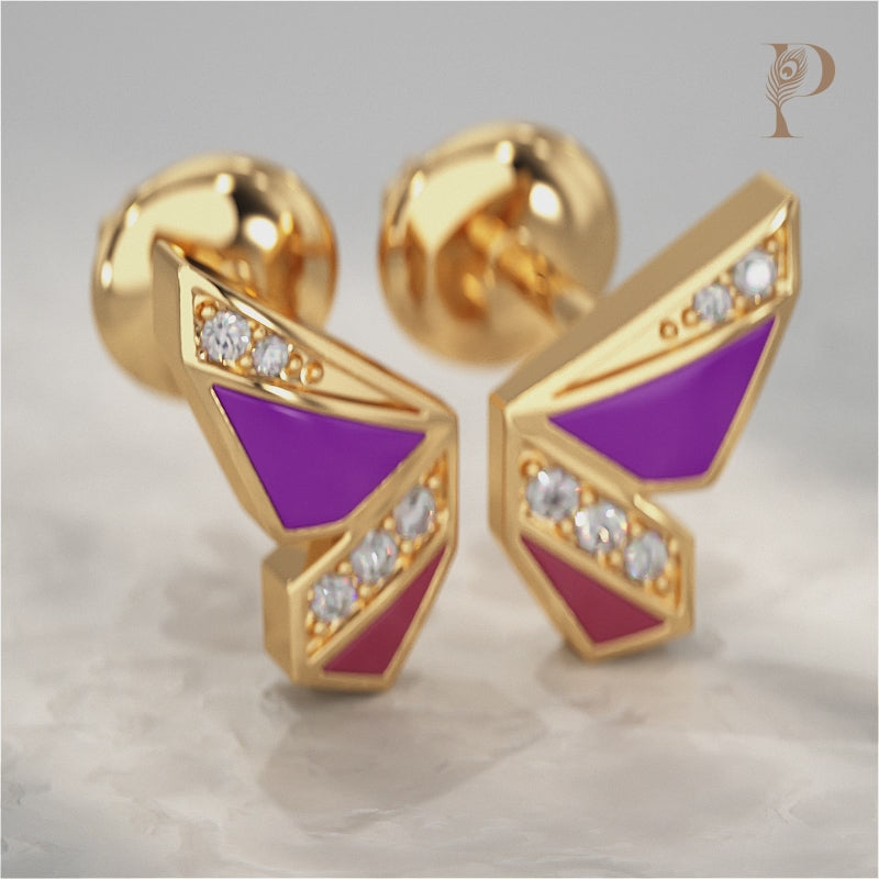 Purple Enamel Butterfly Lab Diamond Stud Earrings