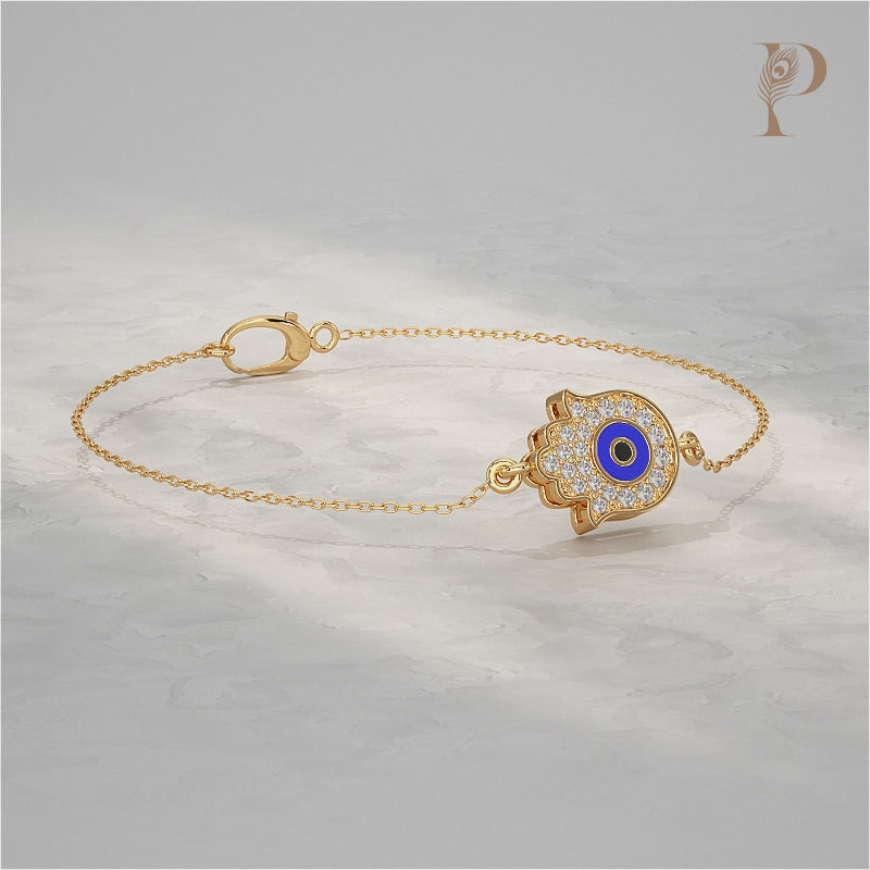 Hamsa Hand Evil Eye Lab Diamond Bracelet