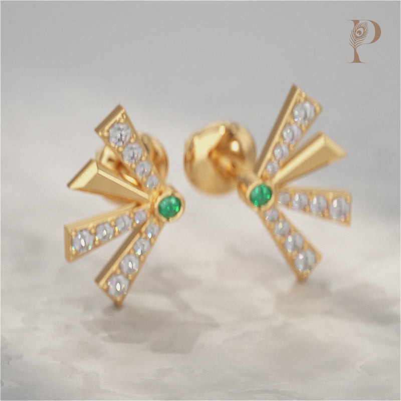 Round Cut Gem Diamond Fan Design Stud Earrings