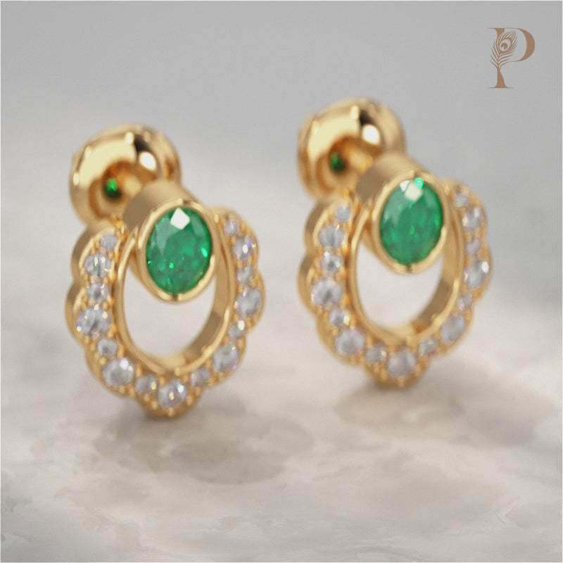 Oval Emerald Halo Stud Lab Diamond Earrings