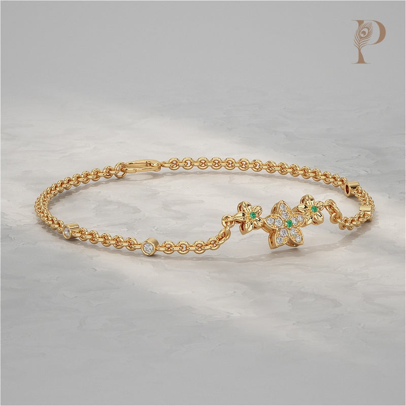Diamond Floral Star Petal Chain Bracelet