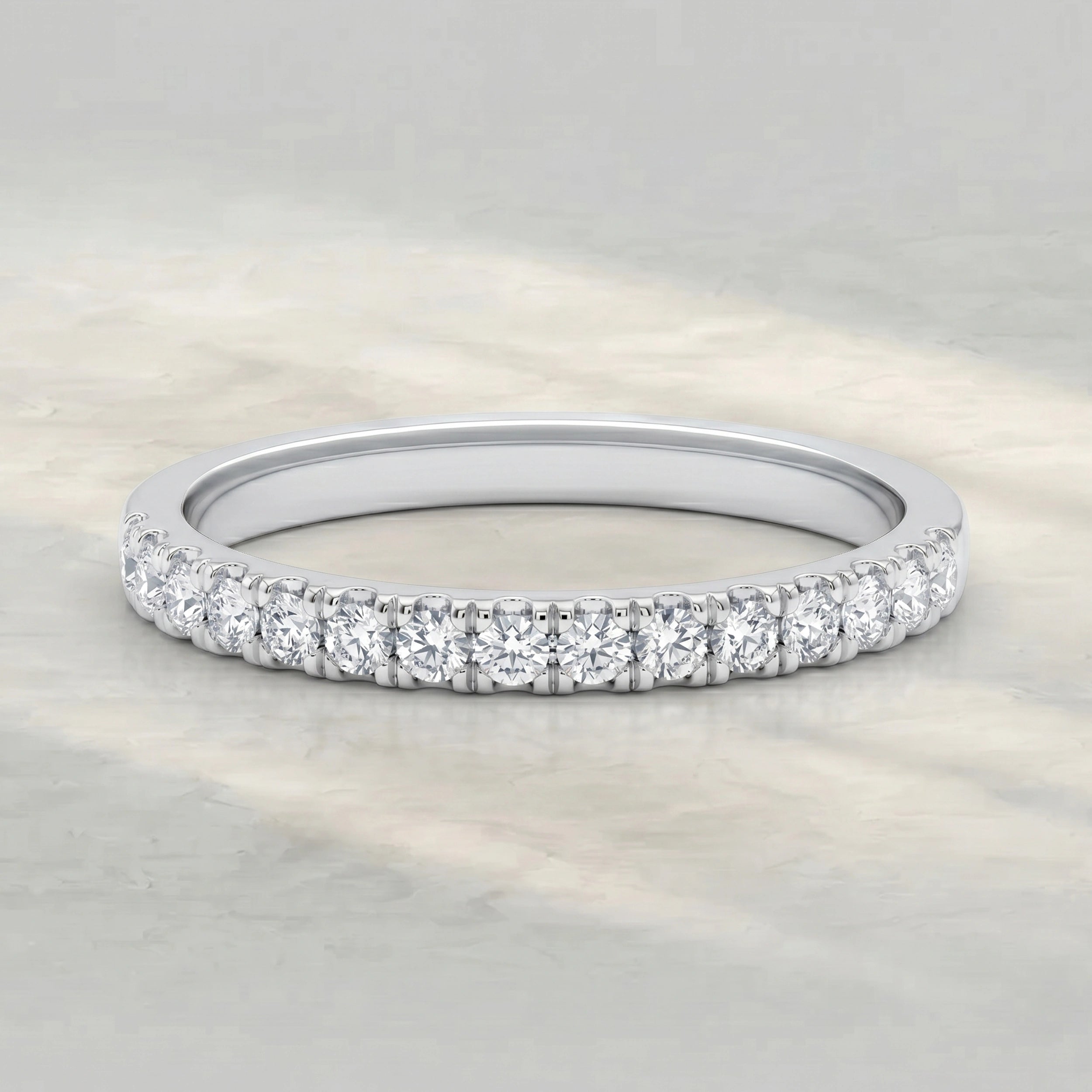 Round Cut Diamond Half Eternity Wedding Band Rings
