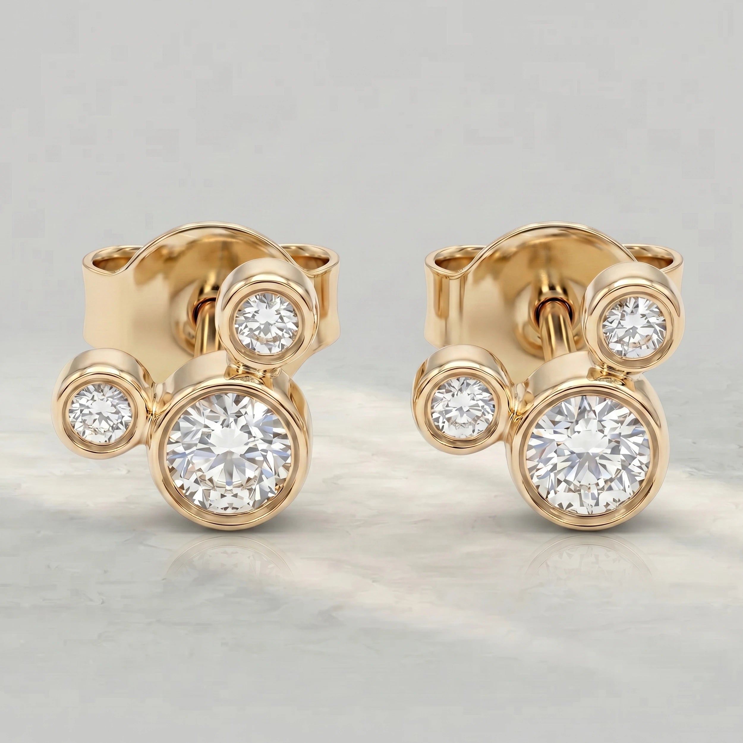 Round Cut Lab Diamond Bezel Set Trio Stud Earrings Earrings